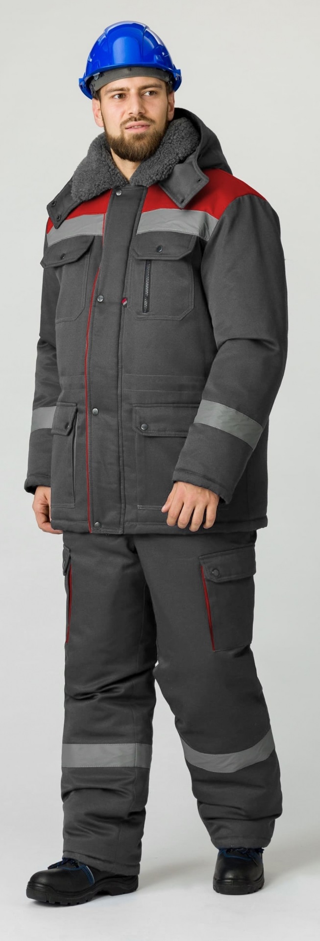 Костюм ТИТАН-УЛЬТРА UZ зимний с ПК (т.серый/красный)