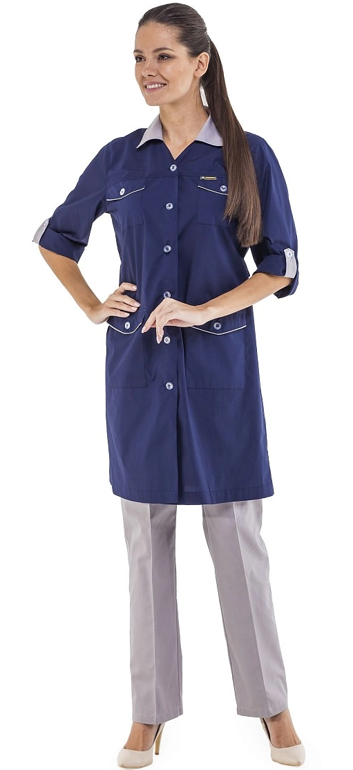 Халат ФРЕЗИЯ женский (т.синий/серый)