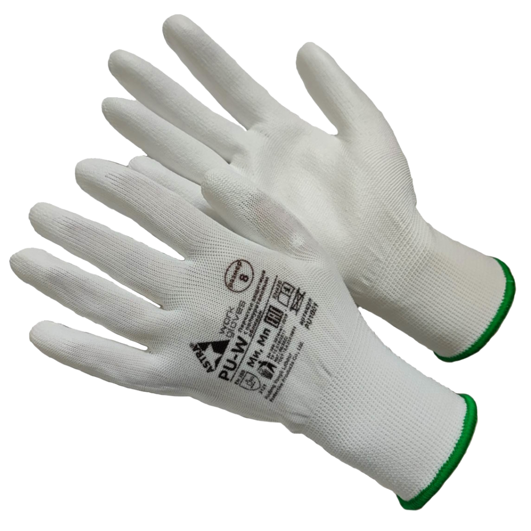 Перчатки ASTRA PU-W из полиэстера с полиуретановым покрытием (белый)