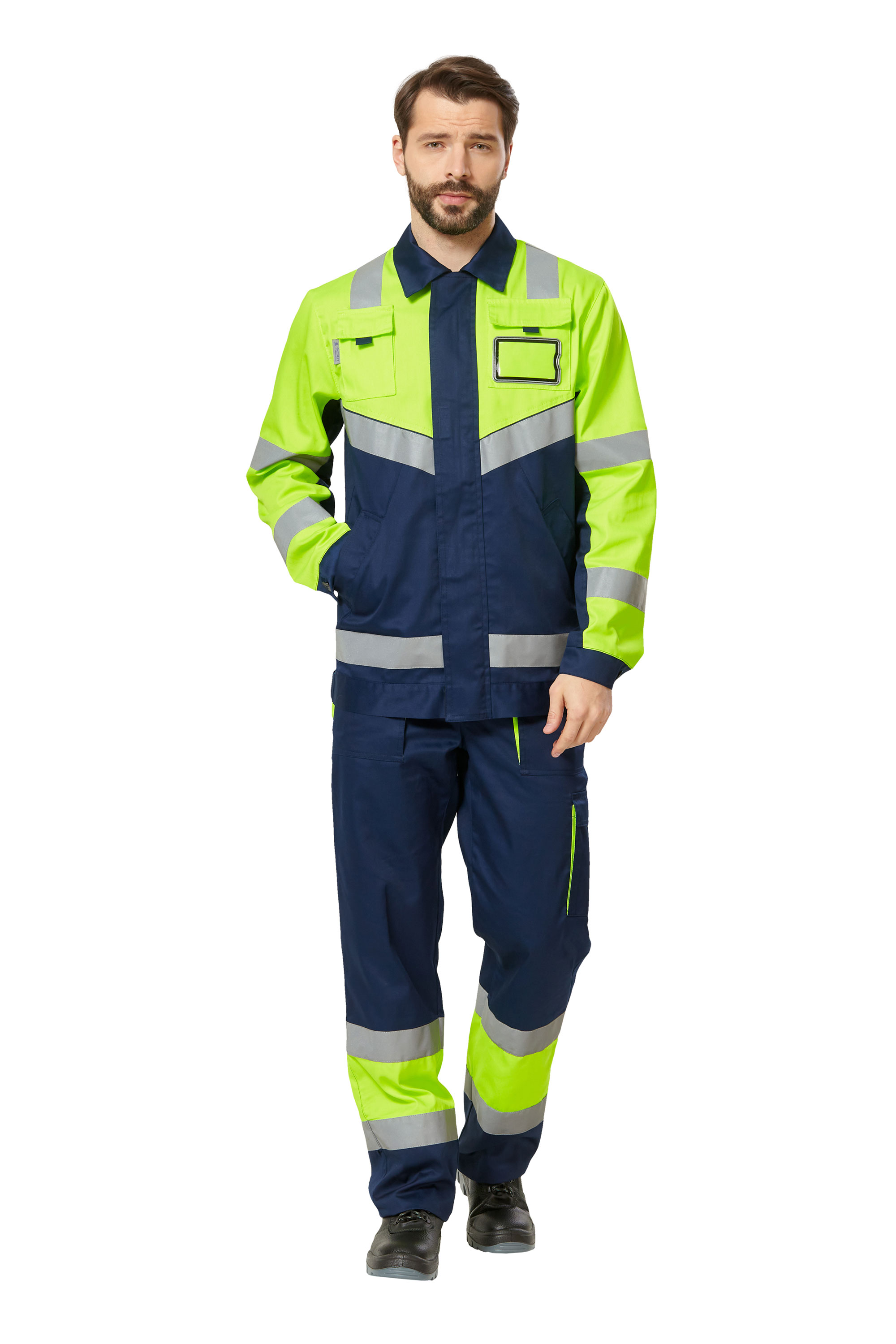 Костюм ИЛИОН сигнальный с БР (желтый/т.синий)