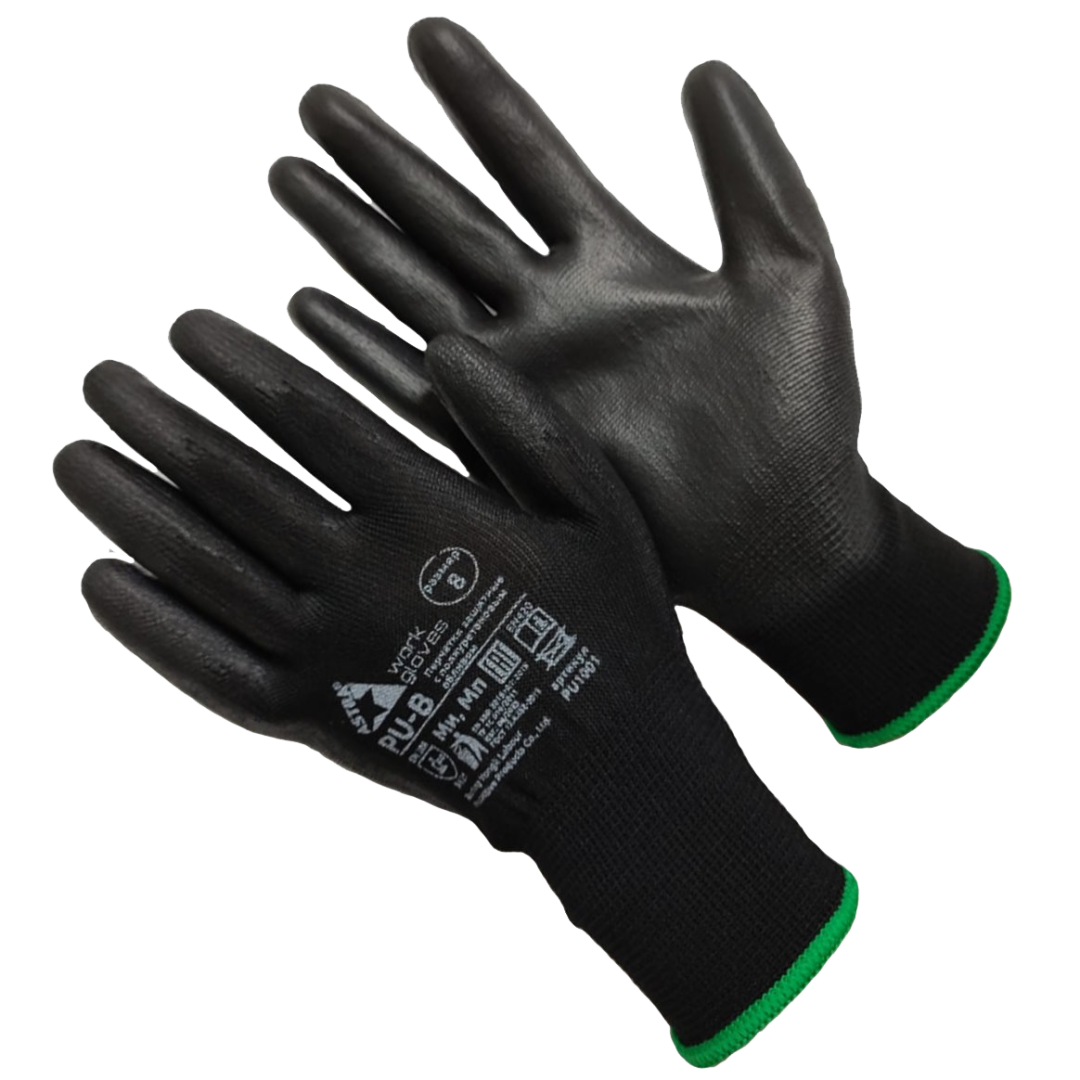 Перчатки ASTRA PU-B из полиэстера с полиуретановым покрытием (черный)