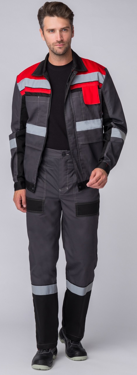 Костюм ВИВАТ-1 ПРЕМИУМ UZ с БР (т.серый/черный/красный)