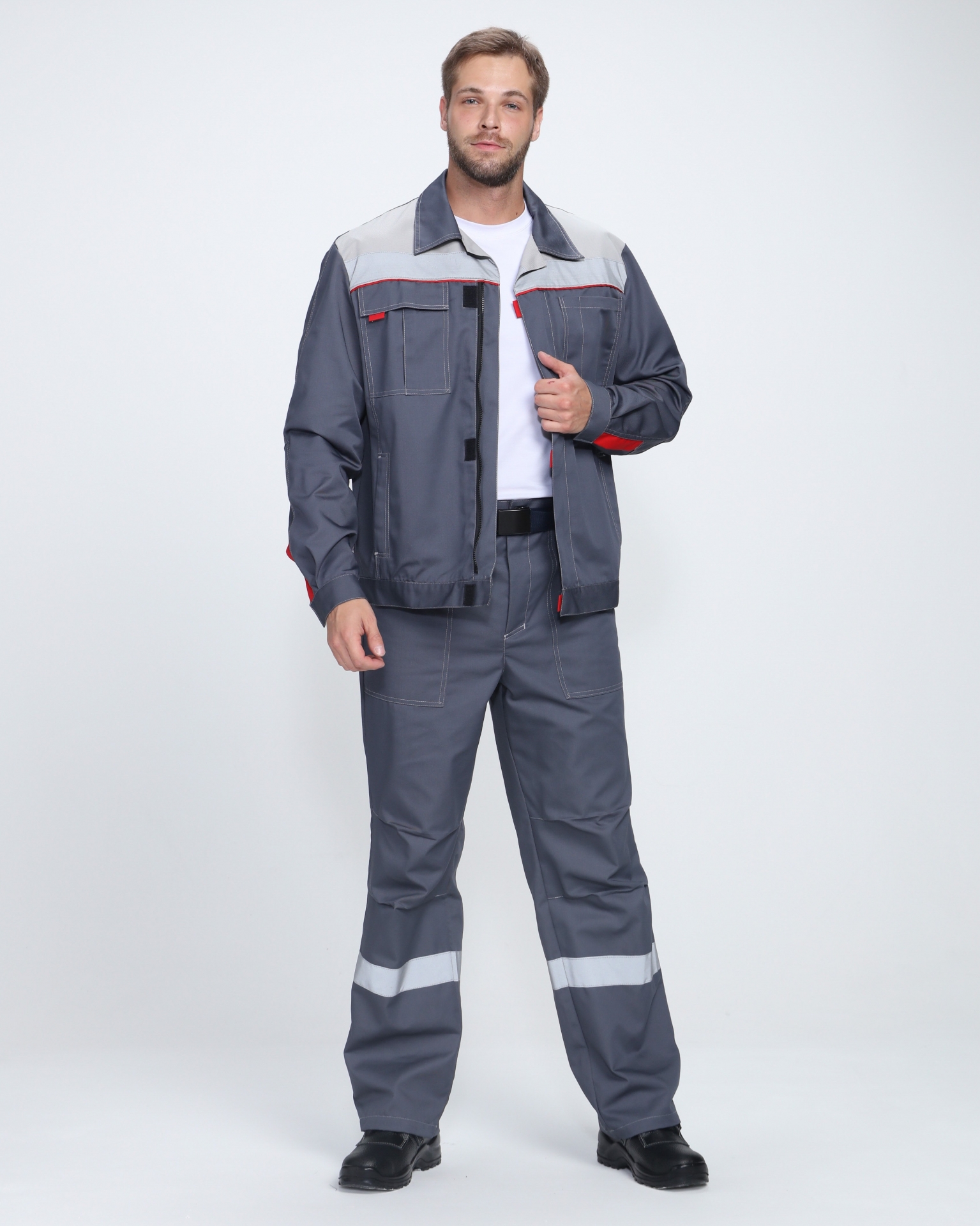 Костюм ФЛОФТ-1 ПРЕМИУМ СОП с БР (т.серый/серый/красный)