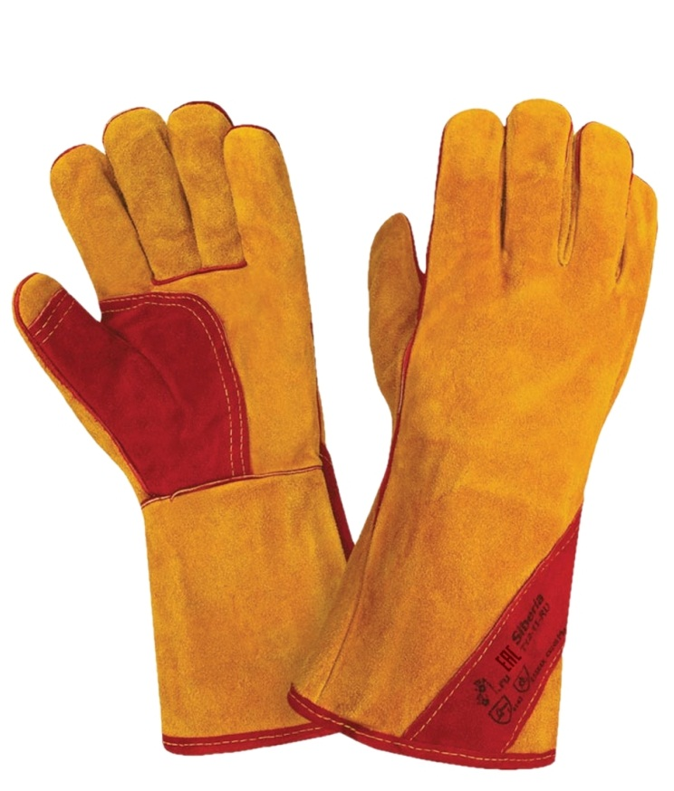 Краги спилковые SIBERIA спилок КРС с подкладкой широкой манжетой RL10 (желтый/красный)