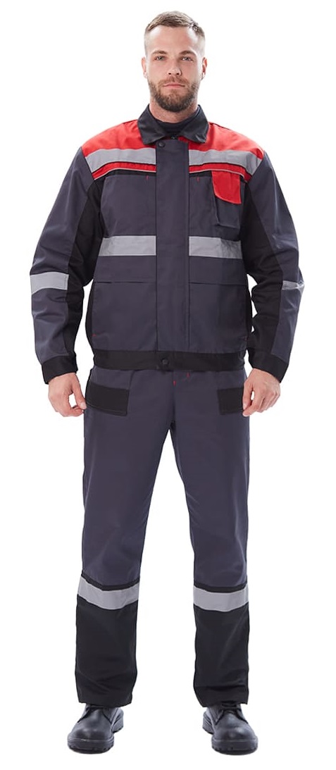 Костюм ВИВАТНЫЙ с ПК (т.серый/черный/красный)