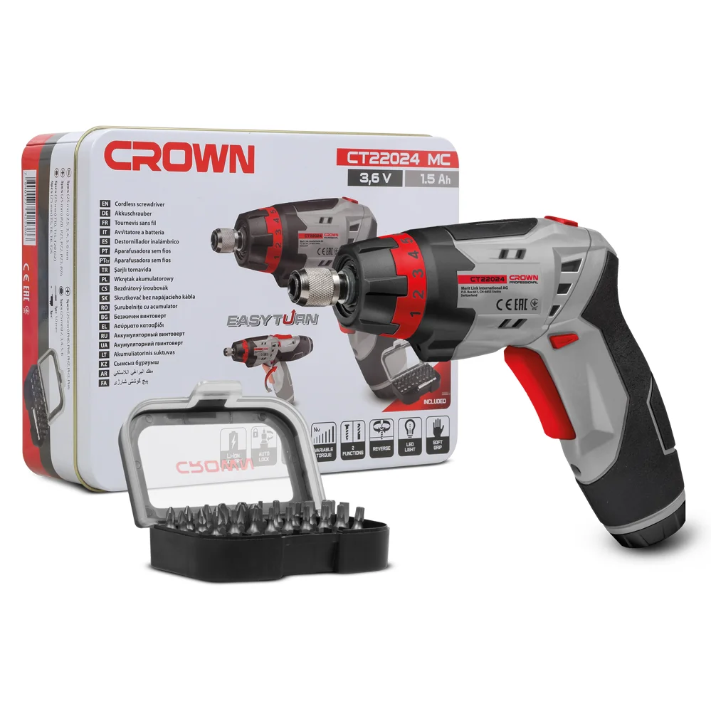 Аккумуляторный шуруповерт CROWN CT22024 MC 3,6В Li-ion 1,5Ач 0-200об/мин