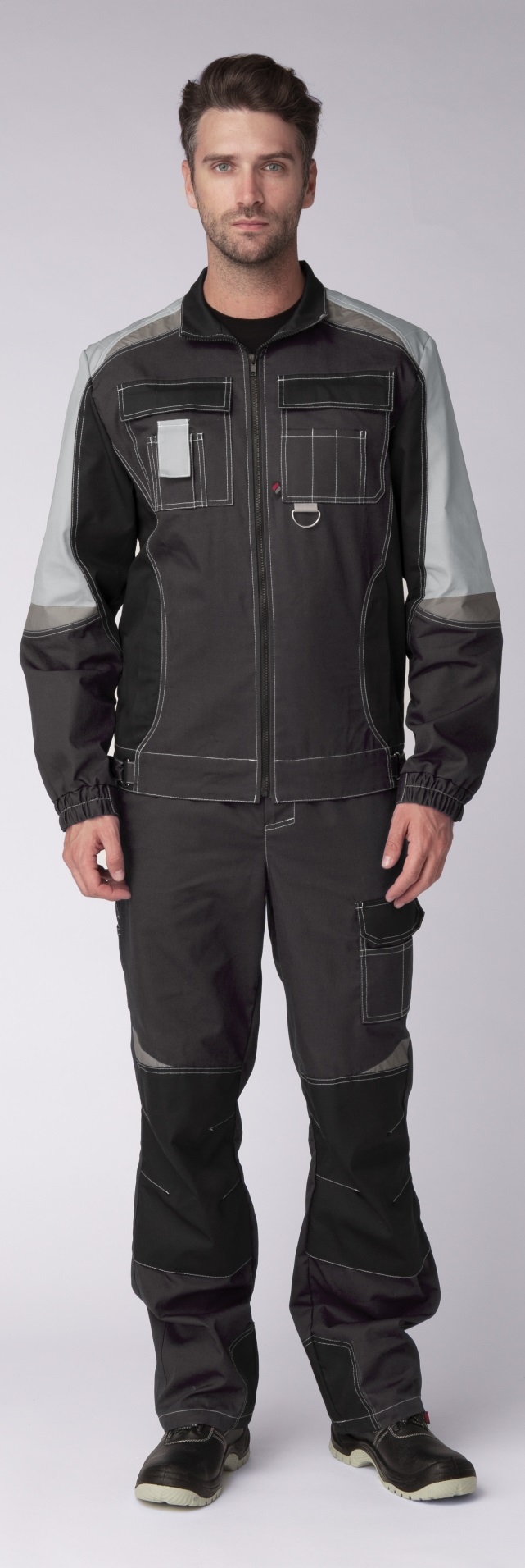 Костюм ВЕКТРОН-2 с ПК (т.серый/св.серый/черный)