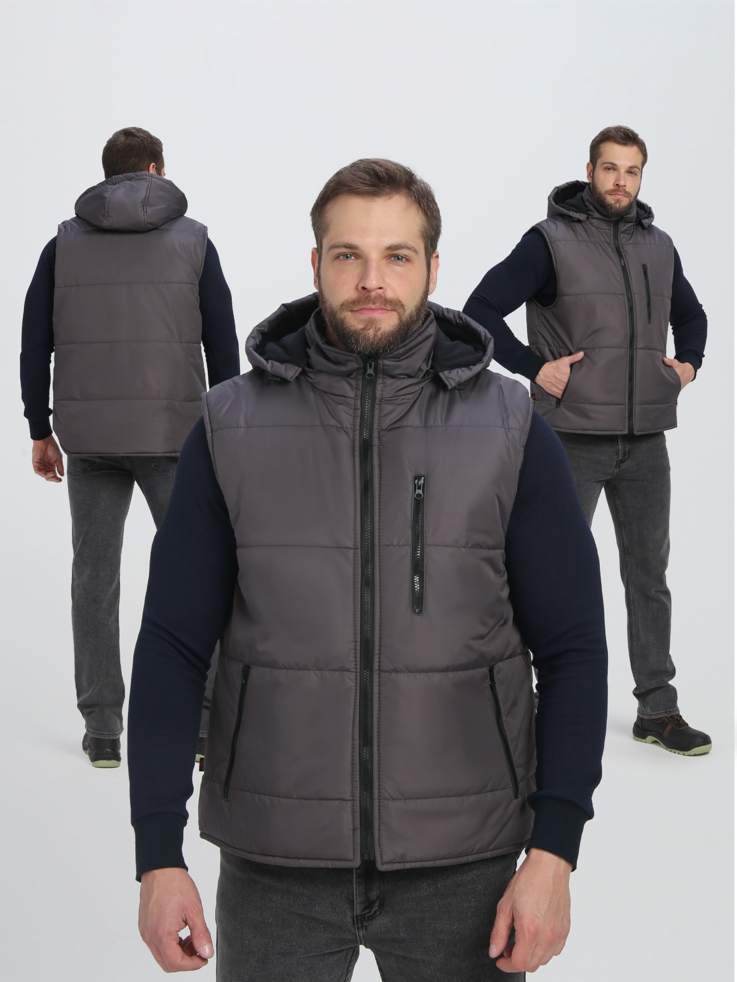 Жилет РЕСПЕКТ зимний с капюшоном (т.серый)