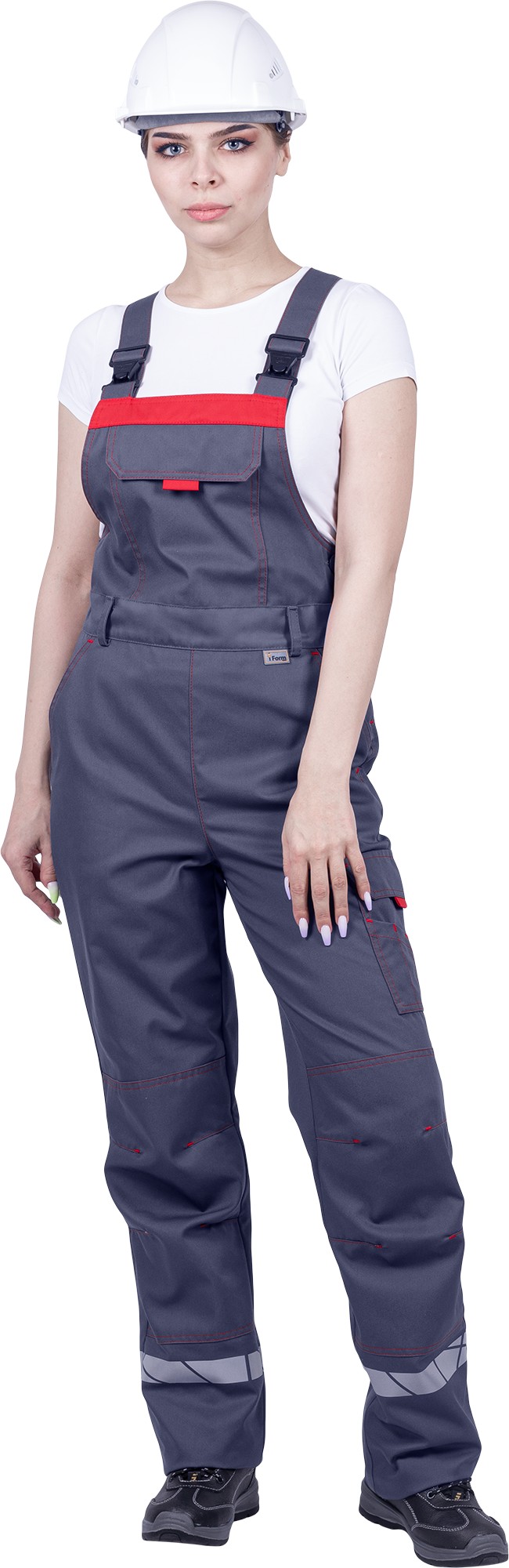 Полукомбинезон ХАЙ-ТЕК SAFETY женский (серый/красный)
