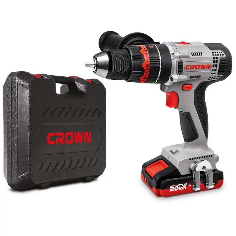 Аккумуляторный ударный шуруповерт CROWN CT21075HMX-2 BMC 20В B3+ 2х2.0Ач 400/1500об/мин