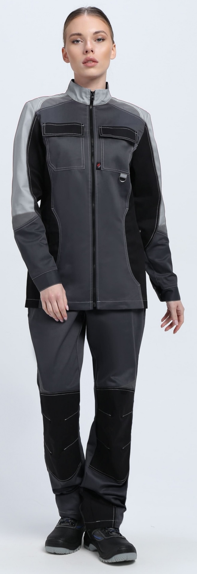 Костюм ВЕКТРОН-1 СОП У. женский с БР (т.серый/св.серый/черный)