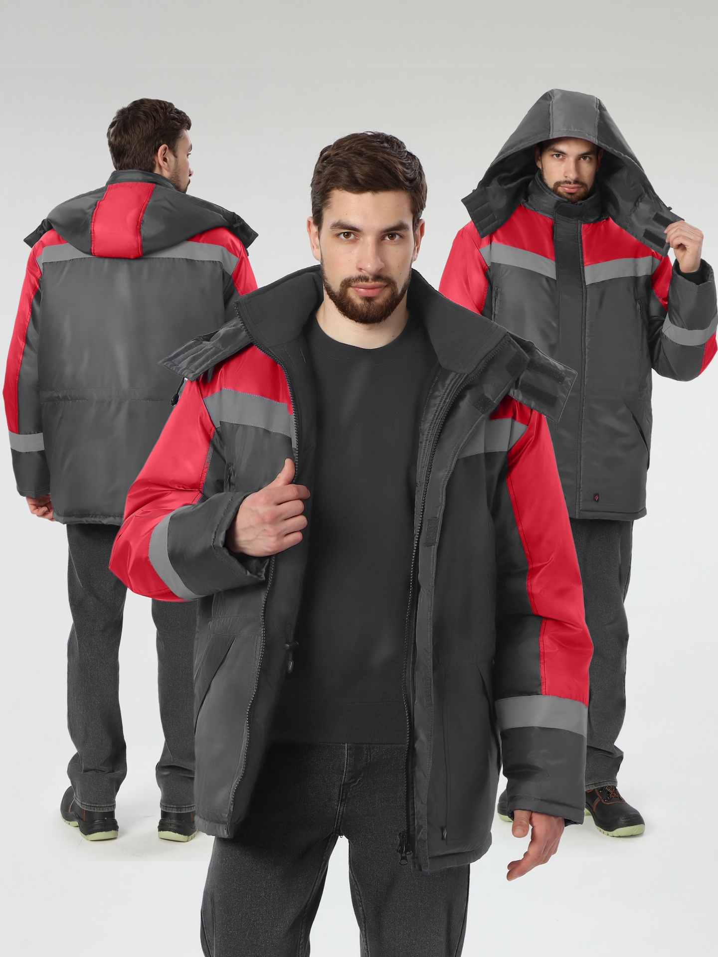 Куртка ЛИГОР СОП зимняя (т.серый/красный)