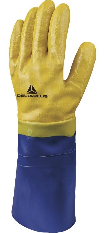 Перчатки трикотажные EOS OBM VV911 удлиненные с нитриловым покрытием (желтый/синий)