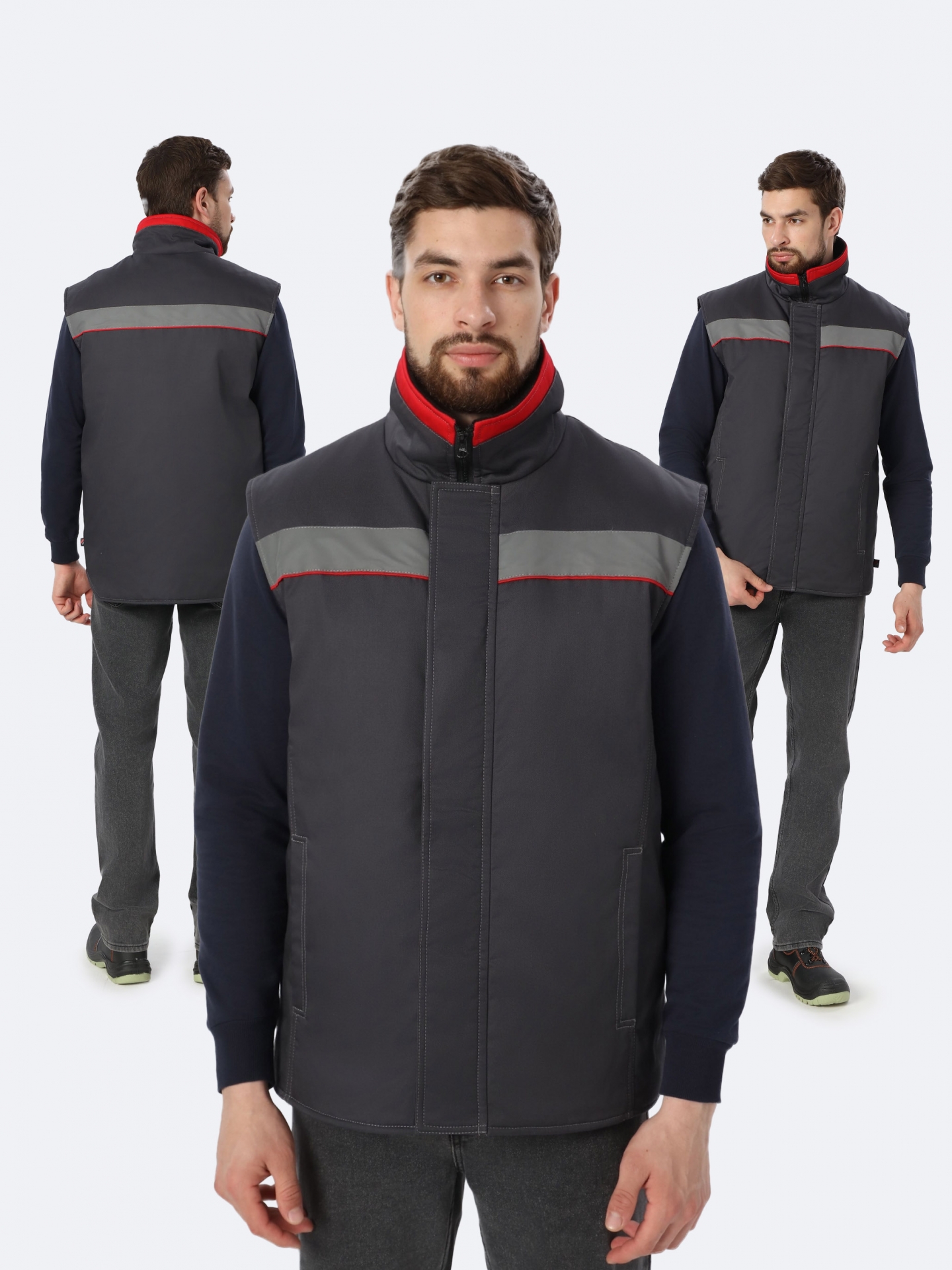 Жилет ГРЕЙ зимний (серый/красный)