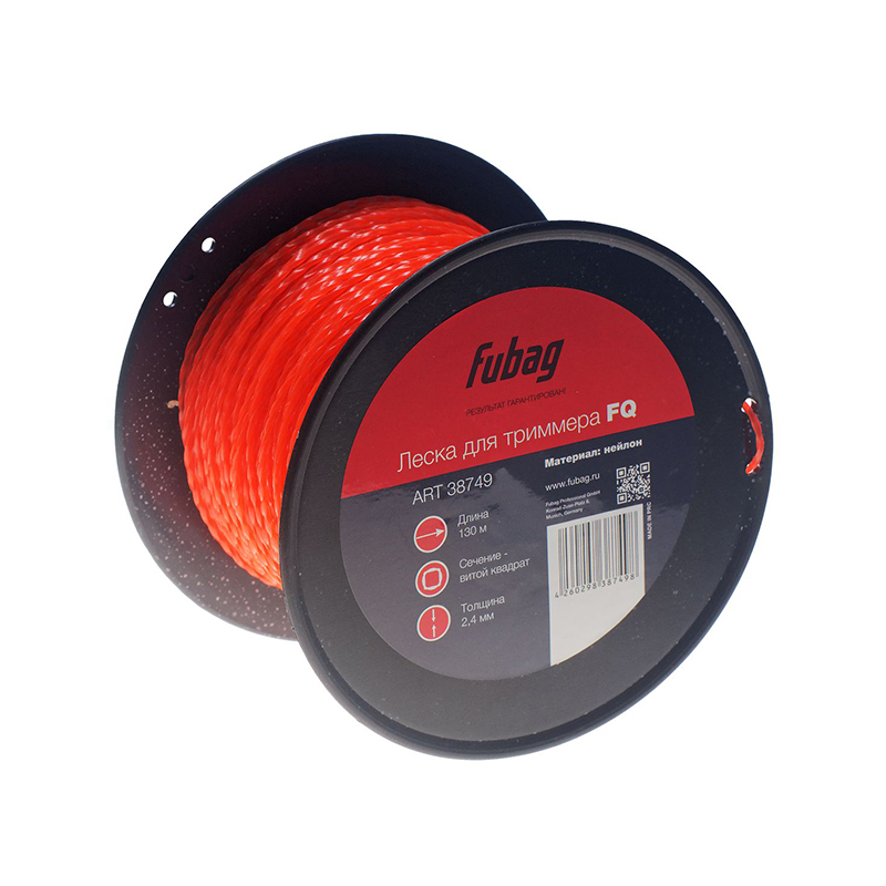 Триммерная леска FUBAG сечение витой квадрат L 130м x 2.4мм