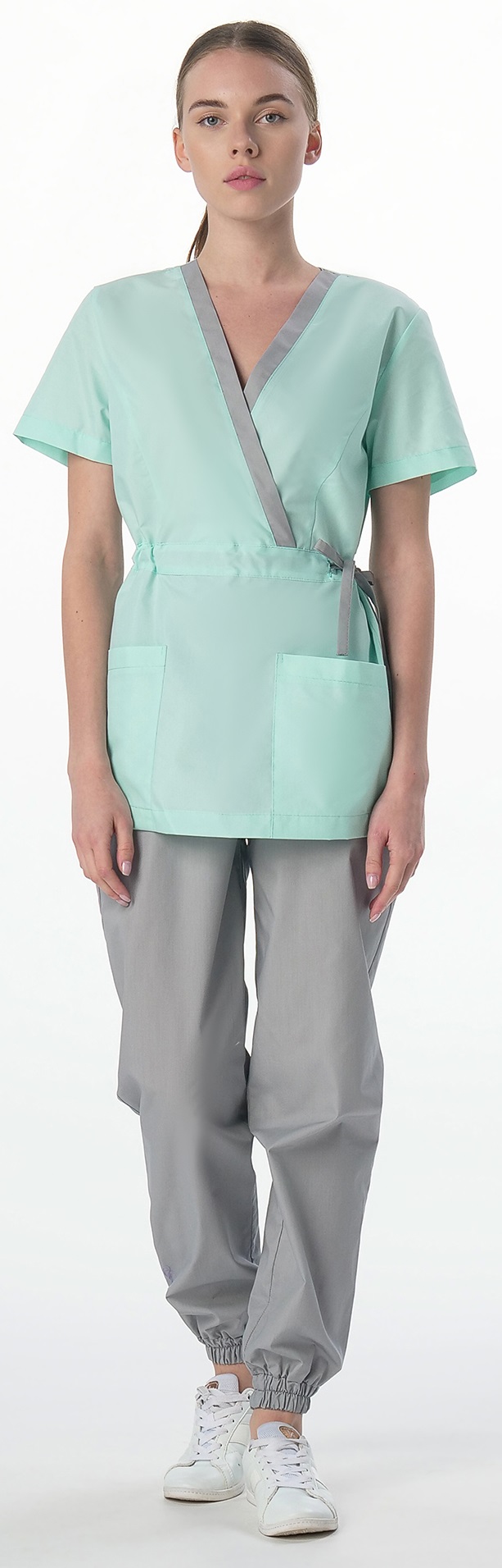 Костюм MEDLINE СИМПЛ-001 женский с БР (серый/мятный)