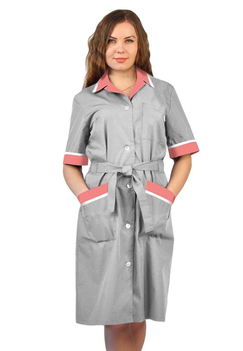 Халат ПРИБОЙ женский (св.серый/коралловый/белый)
