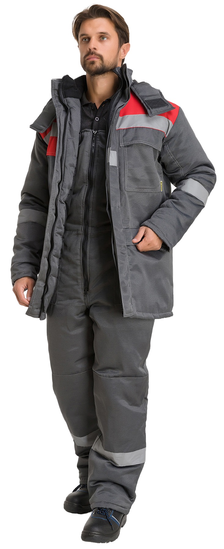 Костюм RONTA KS242 зимний с ПК (т.серый/красный)