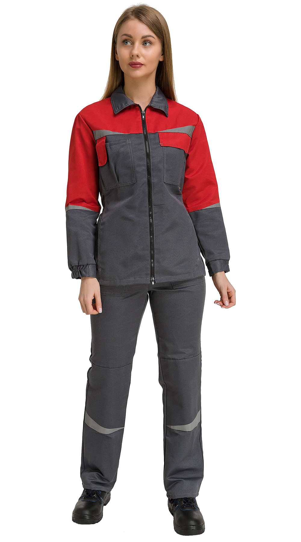 Костюм RONTA KS625 женский с БР (т.серый/красный)