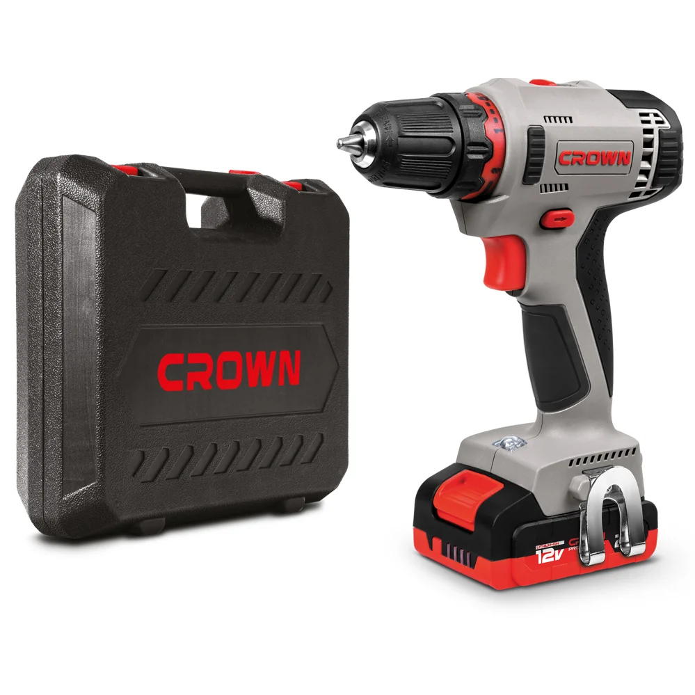 Аккумуляторный шуруповерт CROWN CT21081H-2 BMC 12В Li-ion 2х2,0Ач 380/1260об/мин