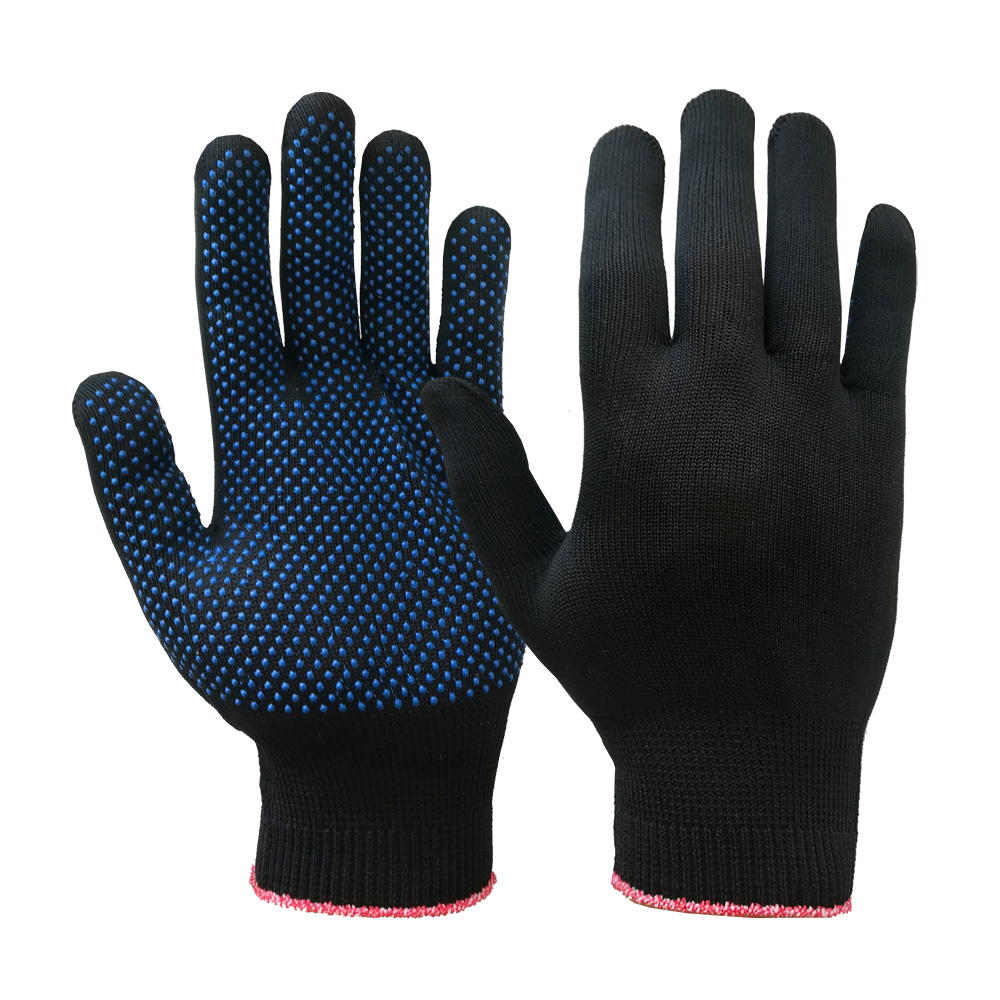 Перчатки нейлоновые тонкие c ПВХ миниточка 2-нити 13 класс (черный)