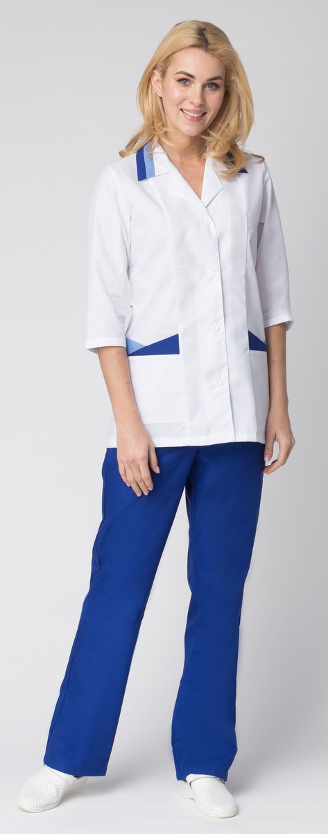 Костюм ЛАЗУРЬ женский с БР (белый/васильковый)