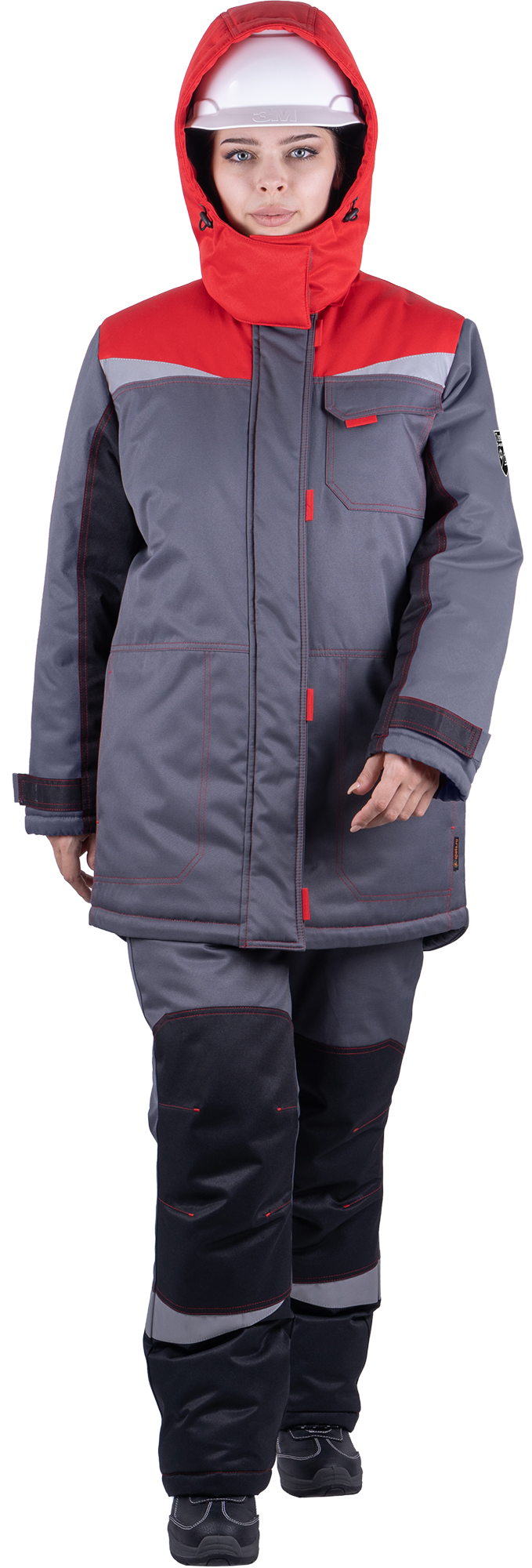 Костюм КМ-10 ЛЮКС жен. зимний 3-4 класс c БР (серый/красный)