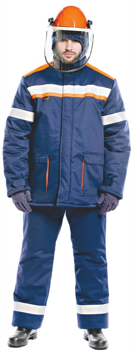 Костюм 85 кал/см2 зимний из огнезащитной ткани WORKER с БР (синий/оранжевый)