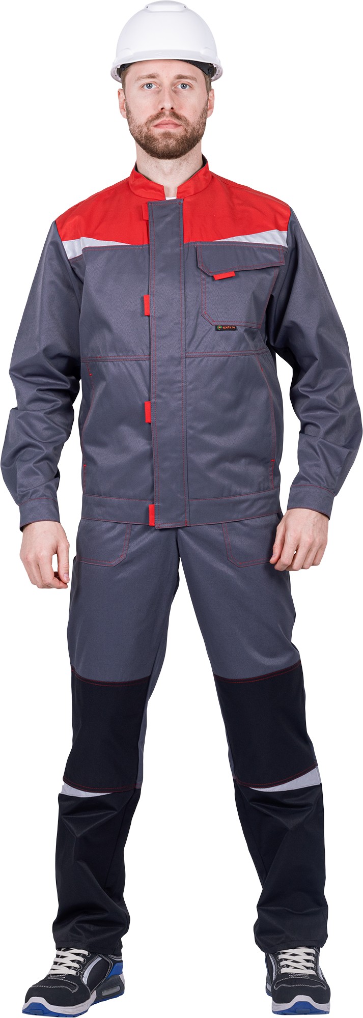 Костюм КМ-10 ЛЮКС летний с ПК (серый/красный)