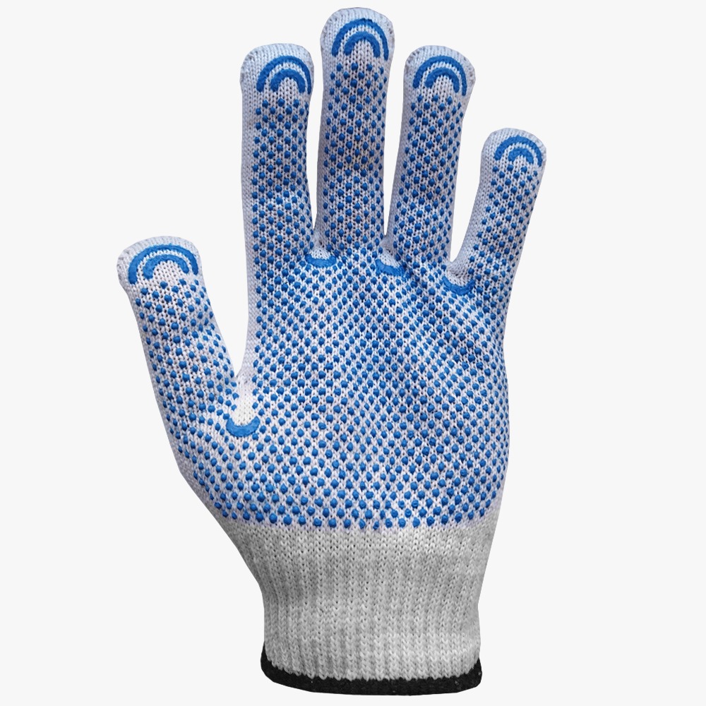 Перчатки СТАНДАРТ рабочие Х/Б c ПВХ и машинным оверлоком 6-нити (белый)