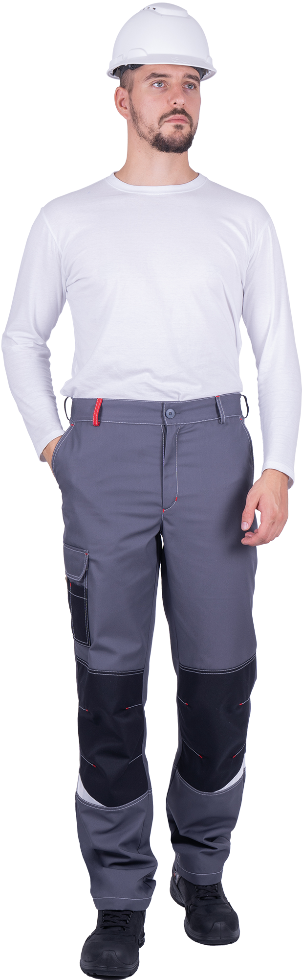 Брюки ТУРБО SAFETY (серый/чёрный/красный)