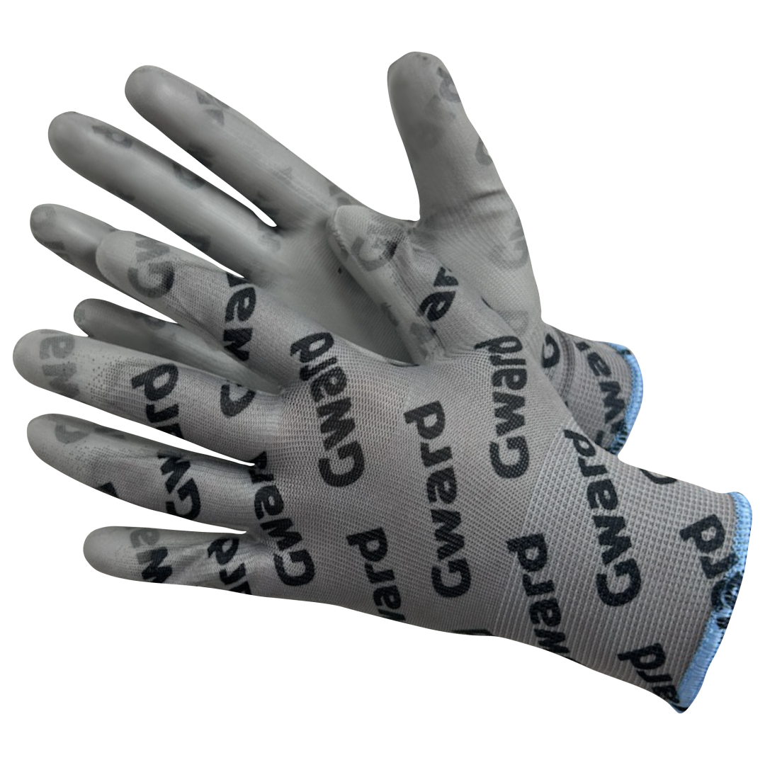 Перчатки PU-G WITH GWARD LOGOS из полиэстера полиуретановым покрытием с логотипированием (серый)