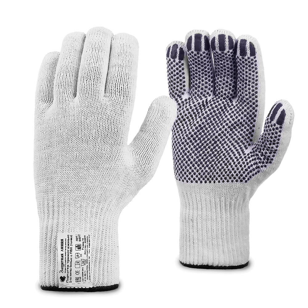 Перчатки ЛЮКС рабочие трикотажные с ПВХ 6-нитей (белый)