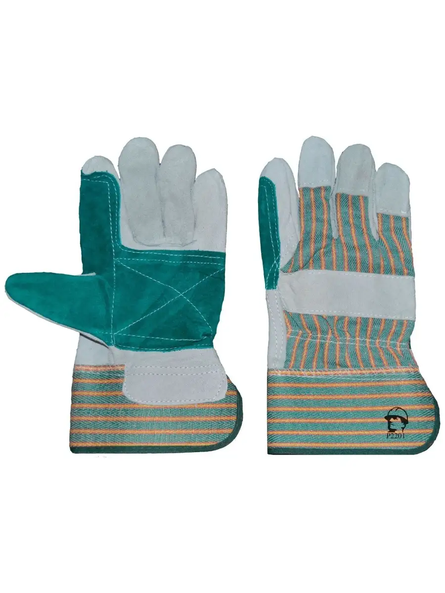 Перчатки РОСМАРКА спилковые комбинированные (серый/зеленый)