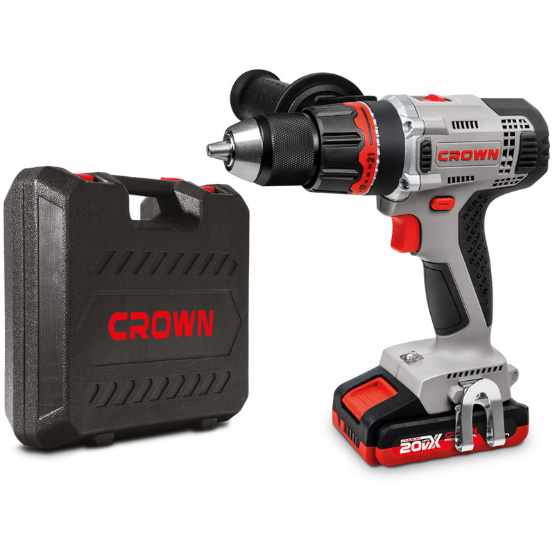 Аккумуляторный шуруповерт CROWN CT21076HMX-2 BMC 20В B3+ 2х2.0Ач 400/1500об/мин