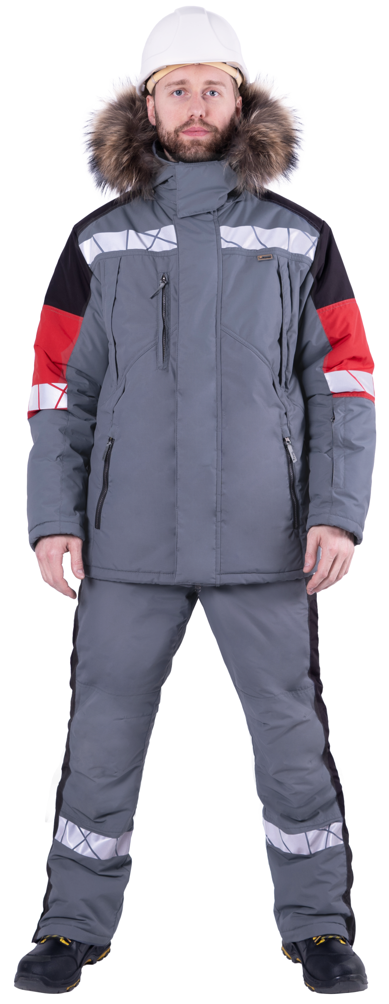 Куртка ХАЙ-ТЕК SAFETY зимняя (серый/чёрный/красный)