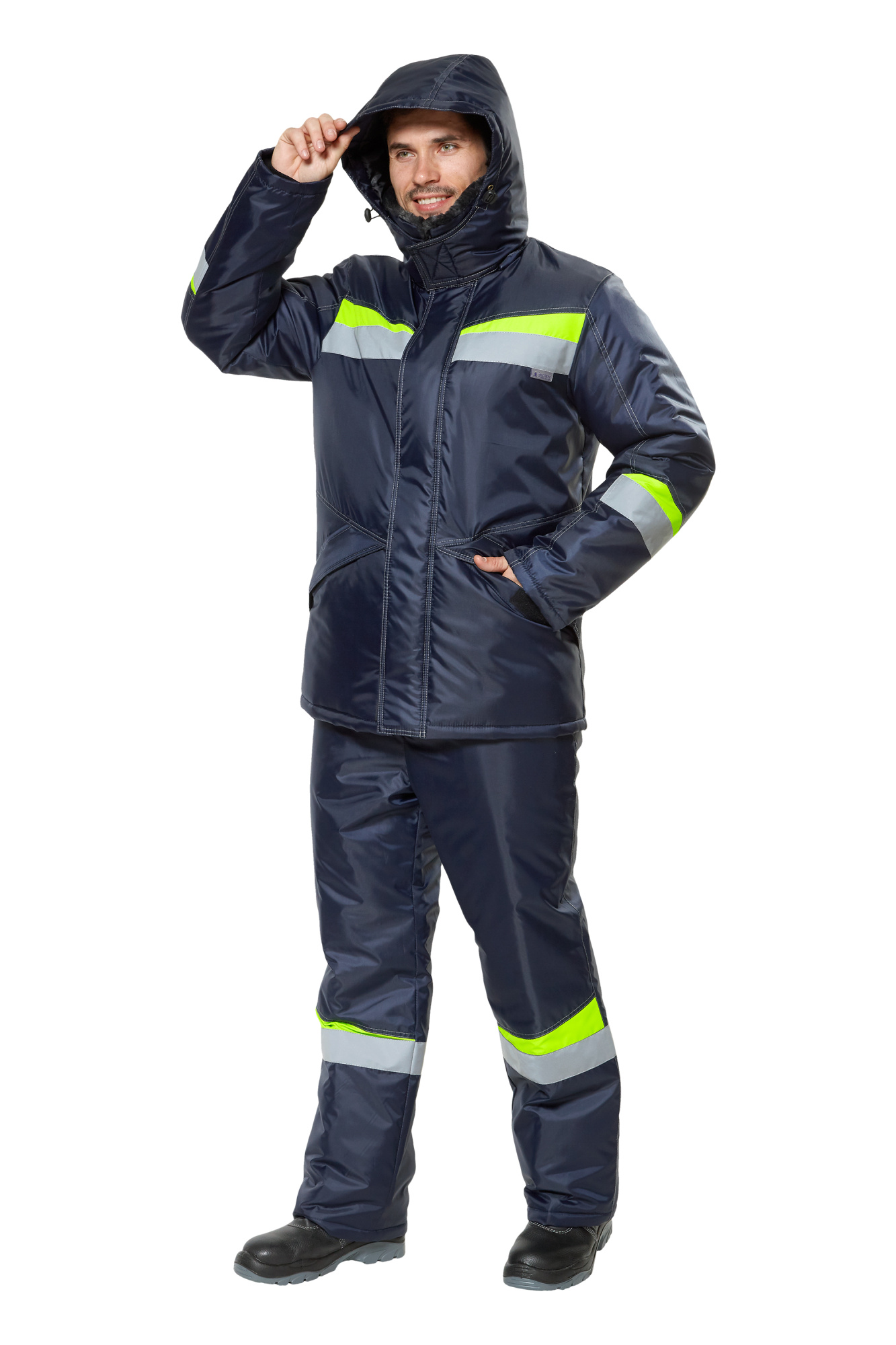 Костюм КОМФОРТ зимний с ПК (т.синий/неоновый)