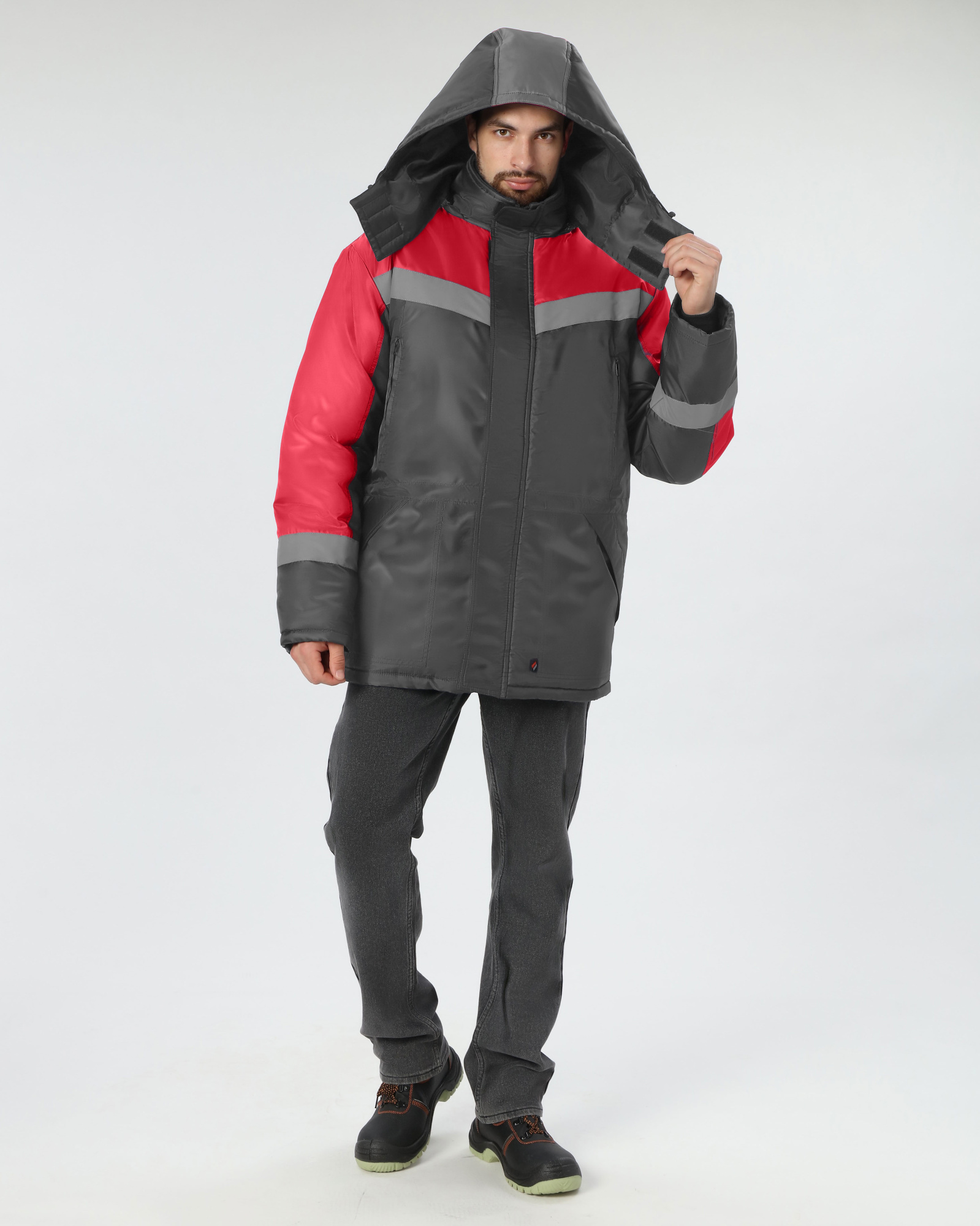 Куртка ЛИГОР СОП зимняя (т.серый/красный)