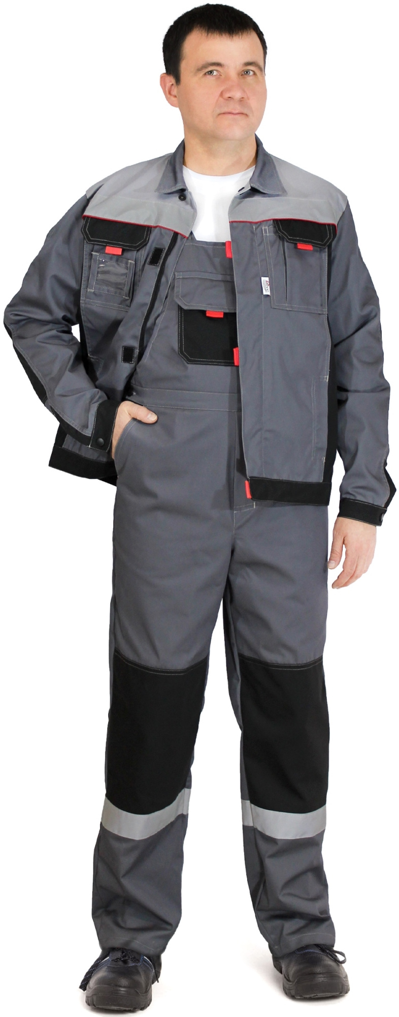 Костюм М с СОП с ПК (т. серый/чёрный/серый)