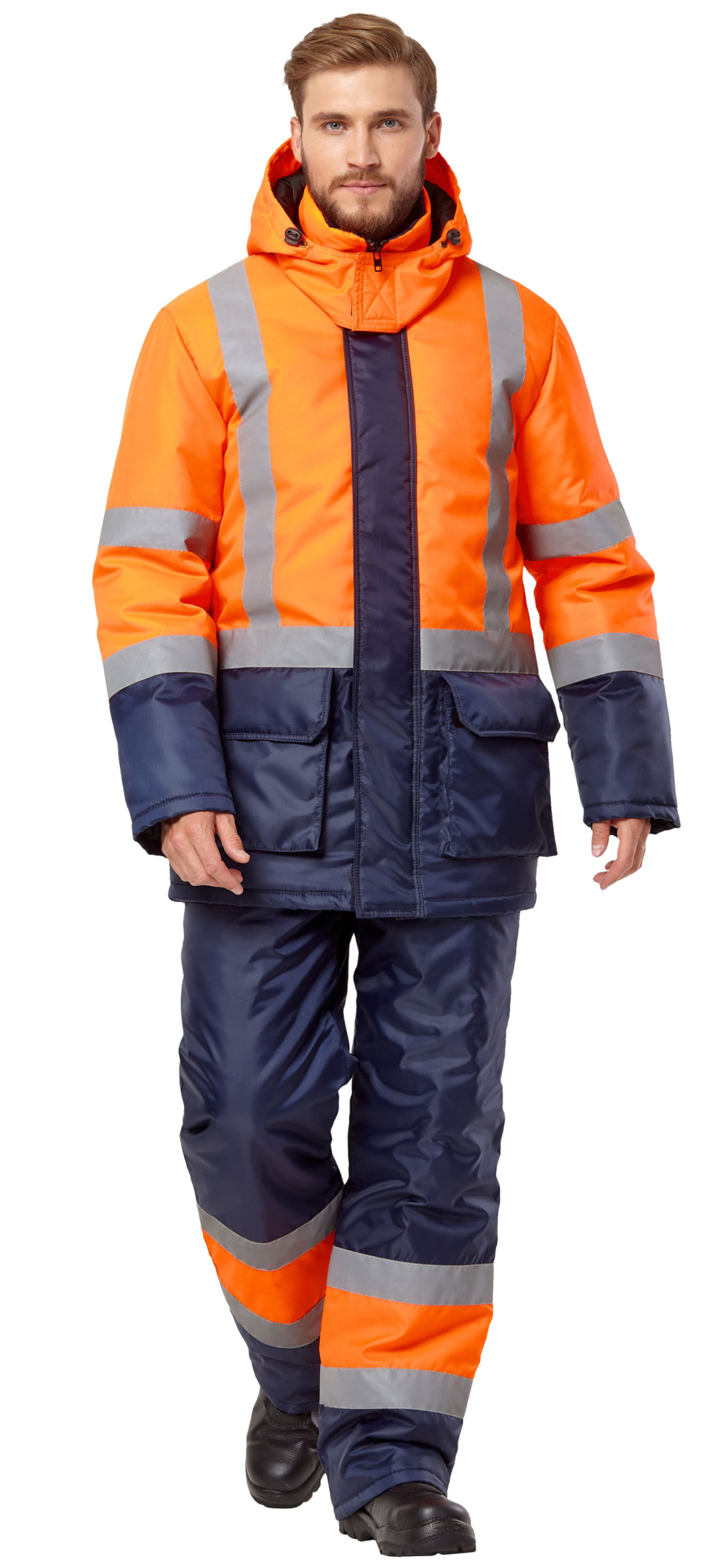 Костюм сигнальный зимний с ПК (оранжевый/синий)