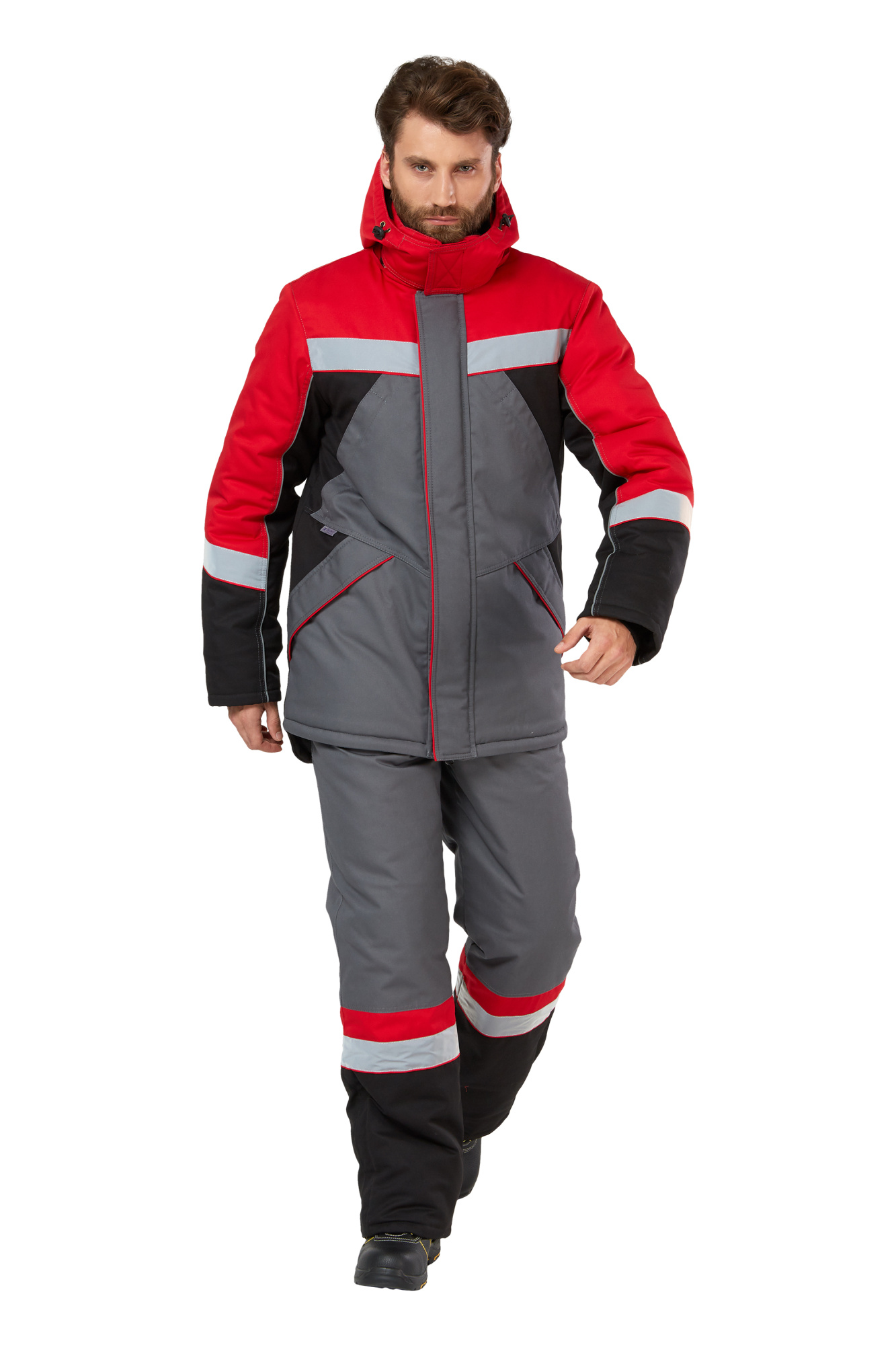 Костюм ПАМИР зимний с БР (серый/черный/красный)