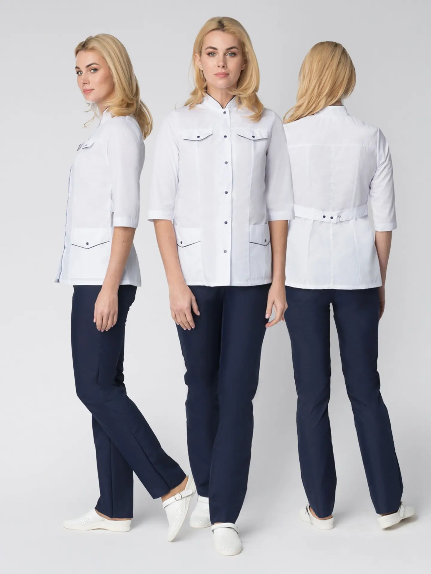 Костюм ОРХИДЕЯ женский с БР (белый/т.синий)