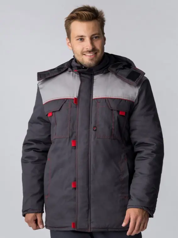 Куртка ФЛОФТ ПРЕМИУМ зимняя (т.серый/св.серый/красный)