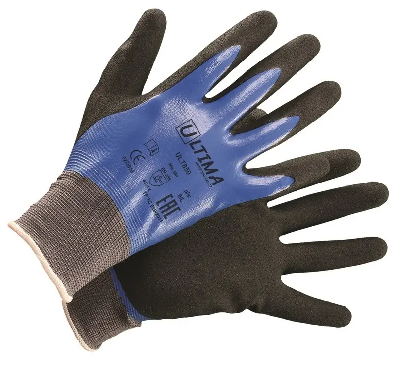 Перчатки ULT850 нейлоновые с двойным нитриловым покрытием ОТГРУЗКА КРАТНО 12 ПАР.