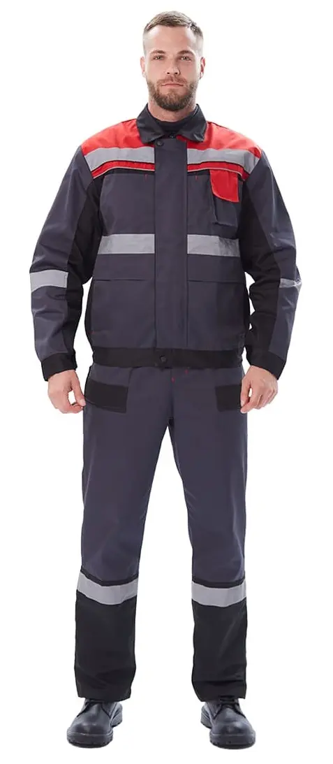 Костюм ВИВАТНЫЙ с ПК (т.серый/черный/красный)