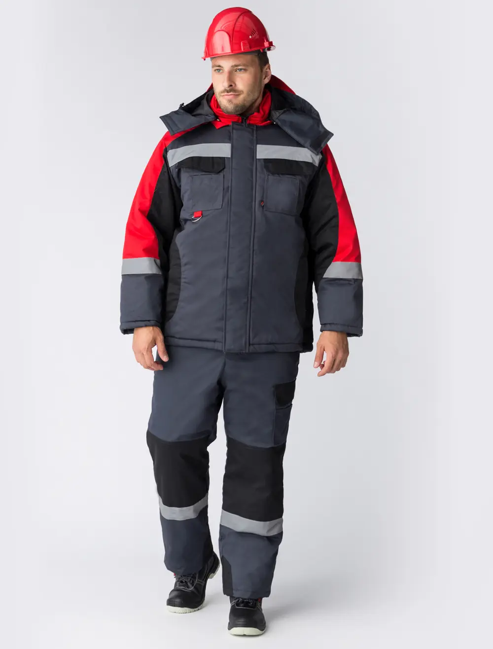 Костюм ФАВОРИТ-МЕГА зимний с ПК (черный/красный/серый)