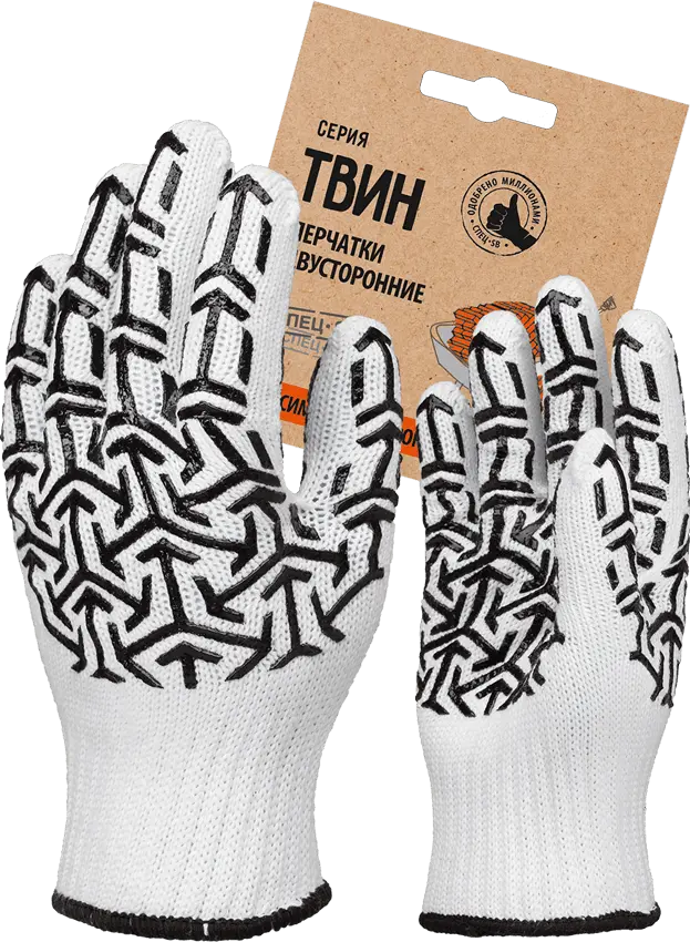 Перчатки СПЕЦ-SB СТРЕЛА с ПВХ трикотажные (белый/черный)