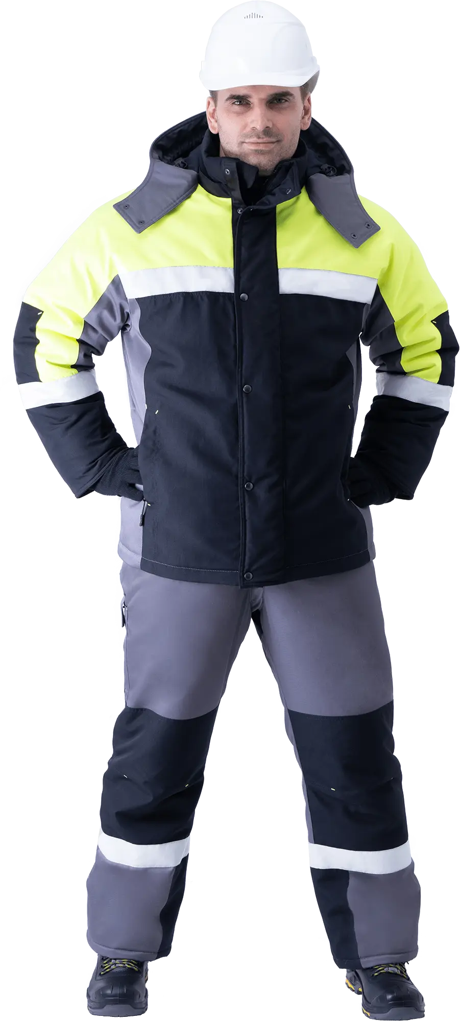 Костюм ЛОГЕР ПРОТЕКТ зимний с ПК (серый/черный/лимонный)