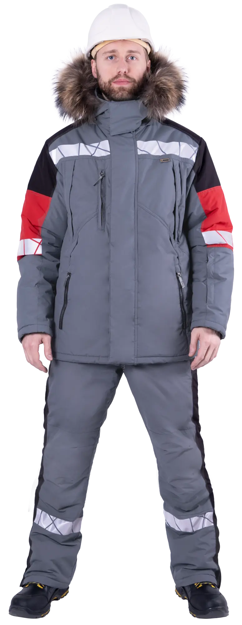 Куртка ХАЙ-ТЕК SAFETY зимняя (серый/чёрный/красный)