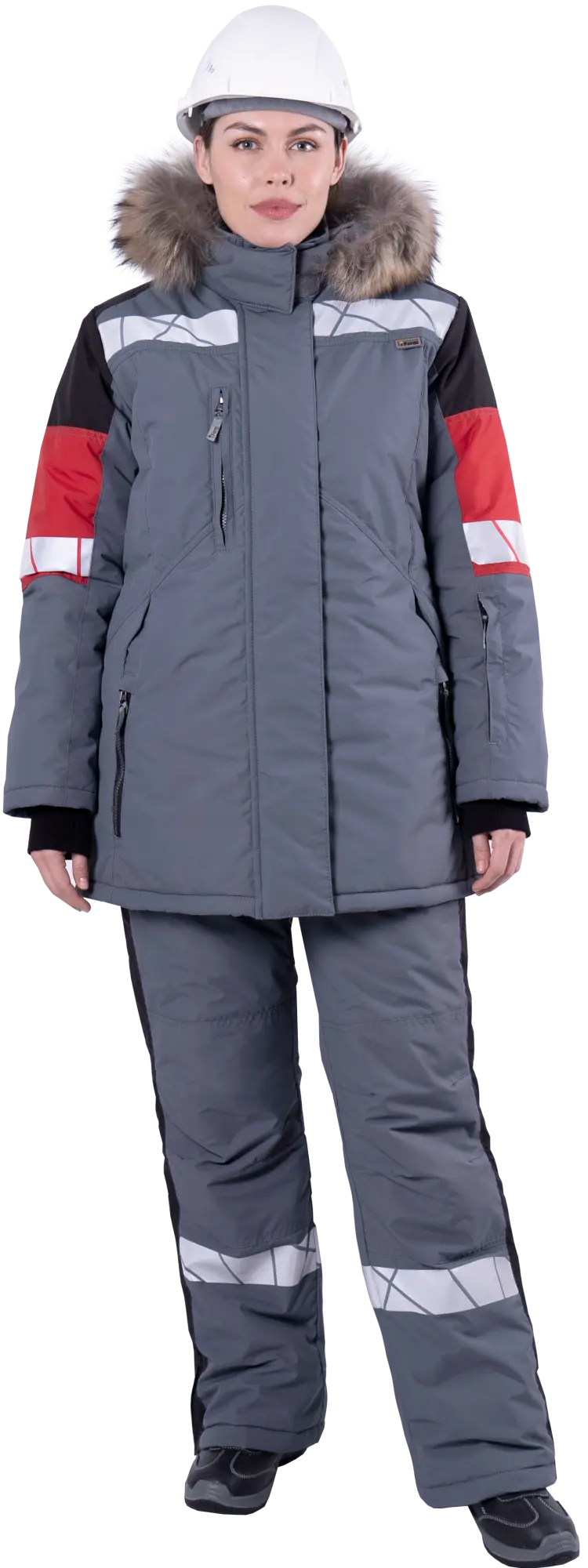 Куртка ХАЙ-ТЕК SAFETY зимняя женская (серый/чёрный/красный)